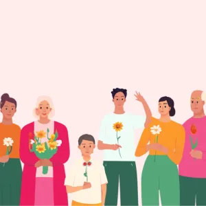 illustratie vrijwilligers met bloem
