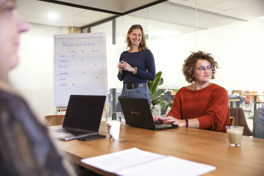 Kantoor vergadering met flipover