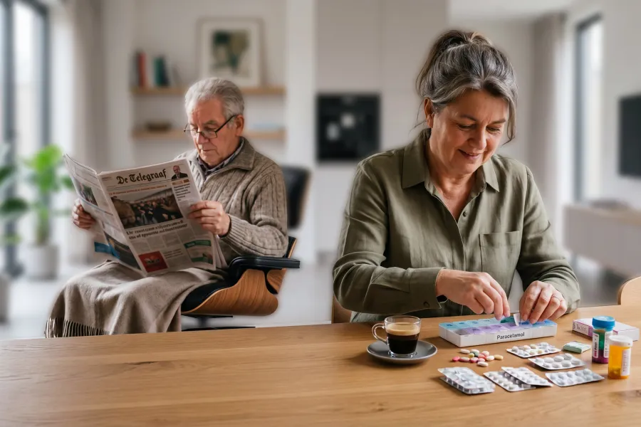 mantelzorger helpt medicijnen sorteren client